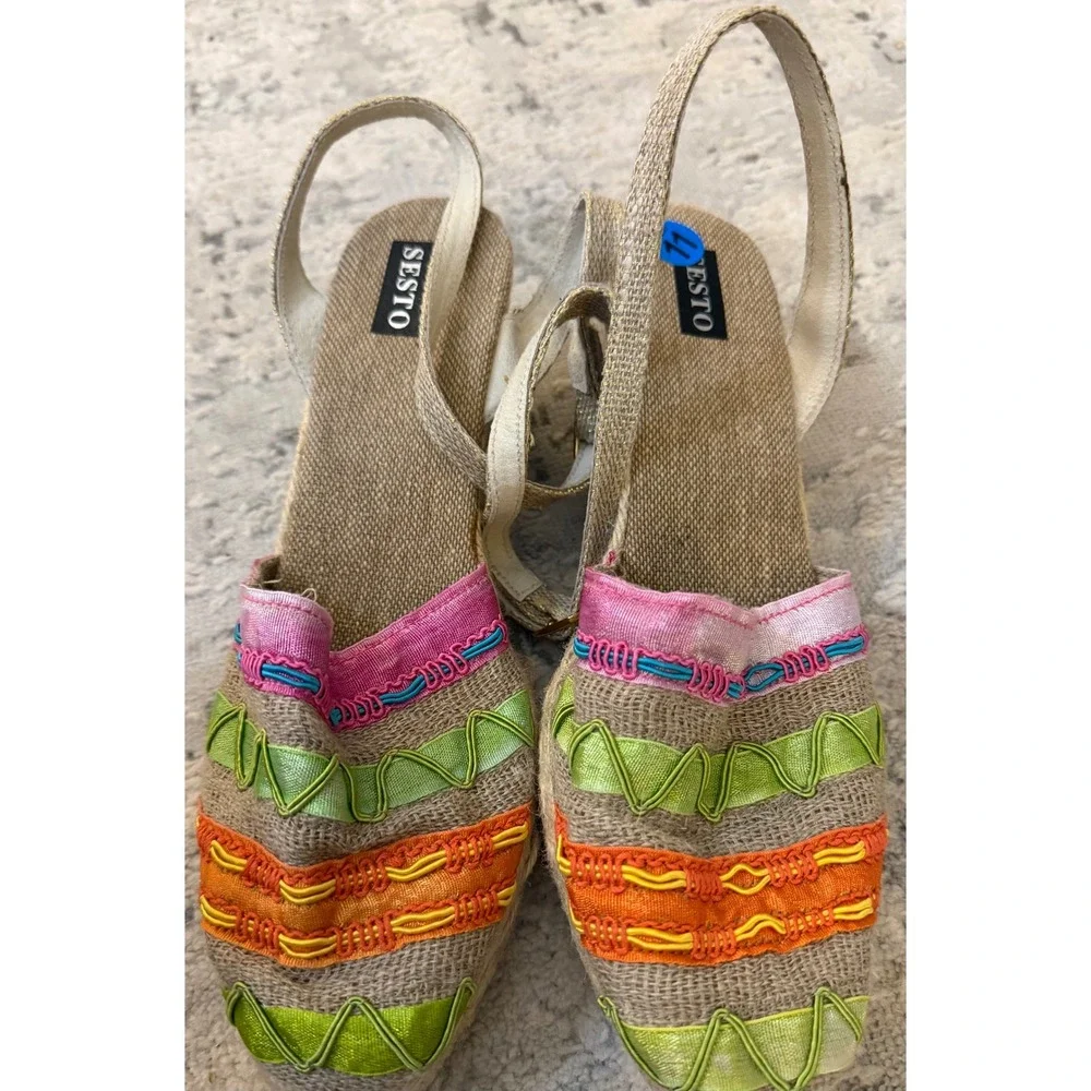 Sesto Meucci Women 11 Espadrille Wedge Sandals Spain Boho Colorful Embroidered